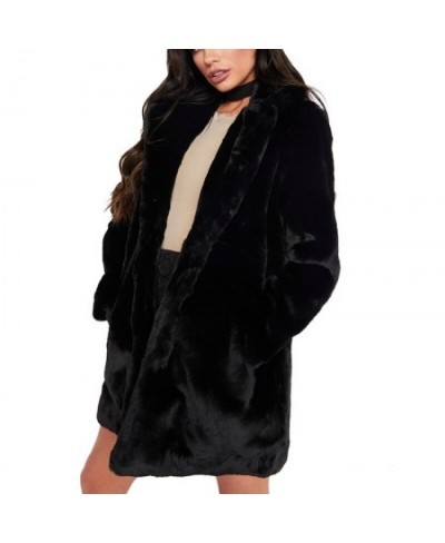 Women Autumn Spring Fluffy Plush Faux Fur Coat Casual Long Sleeve Turn-down Collar Pockets Jacket Outwear 3X $62.41 - Jackets...