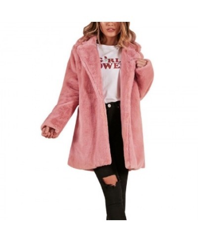 Women Autumn Spring Fluffy Plush Faux Fur Coat Casual Long Sleeve Turn-down Collar Pockets Jacket Outwear 3X $62.41 - Jackets...