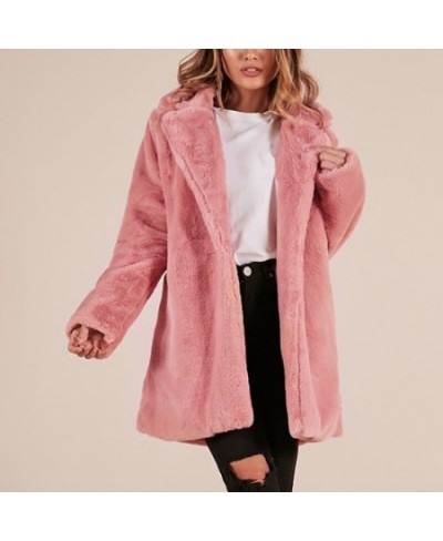 Women Autumn Spring Fluffy Plush Faux Fur Coat Casual Long Sleeve Turn-down Collar Pockets Jacket Outwear 3X $62.41 - Jackets...