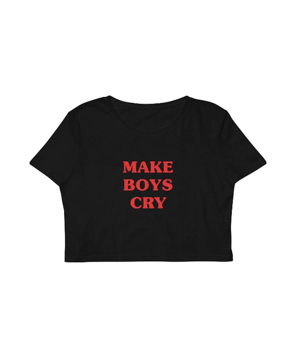 Make Boys Cry Women Cropped Top Harajuku Funny Outfits Summer Fashion Loose T Shirt Crop Tops Ladies Clothes Gothic Tshirt $2...