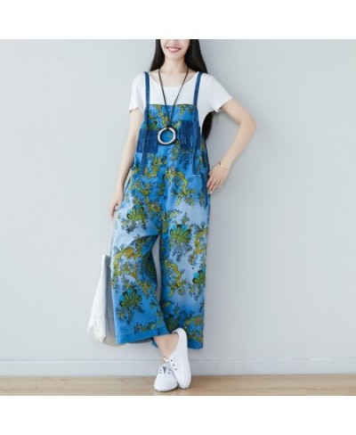 Women Vintage Printed Patchwork Denim Jumpsuits Ladies Scratched Bleached Denim Overalls Pants Female Rompers 2023 $73.57 - J...