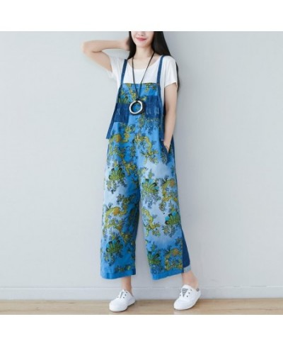 Women Vintage Printed Patchwork Denim Jumpsuits Ladies Scratched Bleached Denim Overalls Pants Female Rompers 2023 $73.57 - J...