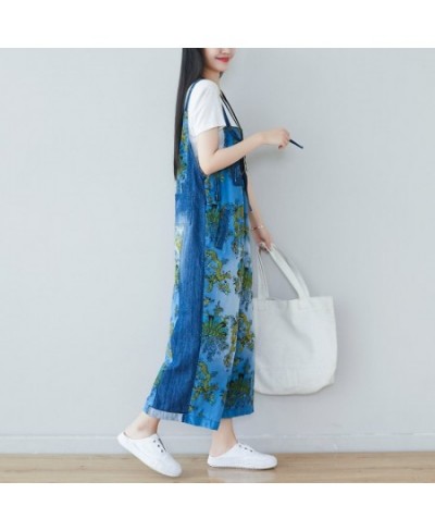 Women Vintage Printed Patchwork Denim Jumpsuits Ladies Scratched Bleached Denim Overalls Pants Female Rompers 2023 $73.57 - J...