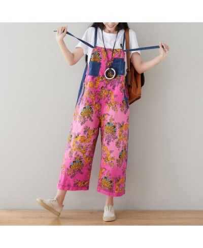 Women Vintage Printed Patchwork Denim Jumpsuits Ladies Scratched Bleached Denim Overalls Pants Female Rompers 2023 $73.57 - J...