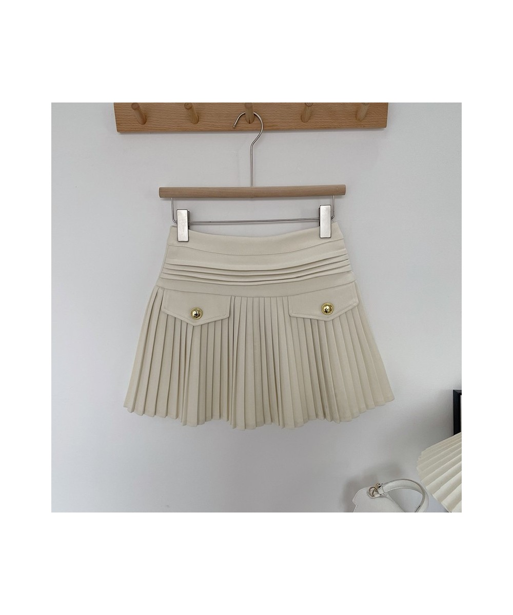 2023 Autumn/Winter Woolen Puffy Skirt New Metal Button Pleated Skirt Fashion Mini Skirt Girl Birthday Party Cute Short Skirt ...