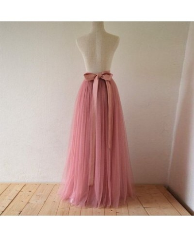 Vintage 3 Layers Tulle Long Skirt for Women Floor Length A Line Maxi Skirts with Sash Bridesmaid Skirt for Wedding Custom Mad...