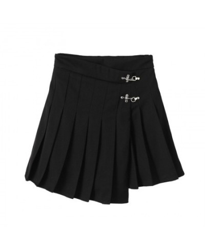 Rivet Fashion Black Color Women Pleated Skirt High Waist Asymmetrical Hip Hop Skirt Irregular Clothes $62.49 - Skirts