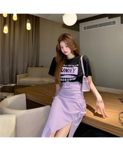 Summer New Two-piece Suit Loose Casual Print T-shirt And High Waist Slit Skirt 2 Piece Set Women $63.84 - Suits & Sets