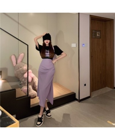 Summer New Two-piece Suit Loose Casual Print T-shirt And High Waist Slit Skirt 2 Piece Set Women $63.84 - Suits & Sets