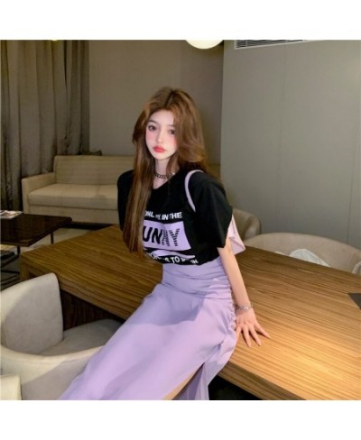 Summer New Two-piece Suit Loose Casual Print T-shirt And High Waist Slit Skirt 2 Piece Set Women $63.84 - Suits & Sets