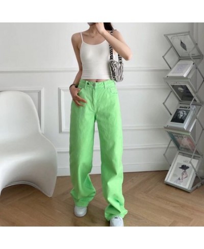 2022 women's spring and summer new European and American fashion loose neon green low waist women's jeans $53.55 - Jeans