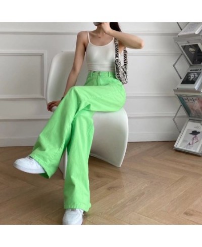 2022 women's spring and summer new European and American fashion loose neon green low waist women's jeans $53.55 - Jeans