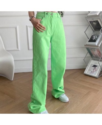 2022 women's spring and summer new European and American fashion loose neon green low waist women's jeans $53.55 - Jeans