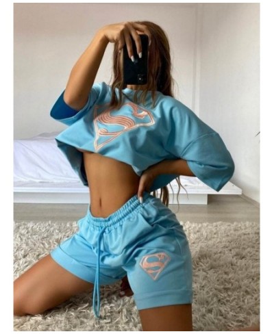 Letter embroidery Women's Tracksuit Suit Sportswear Women T-shirt Shorts Tracksuits Sets Female Summer Casual Short Pants Sui...