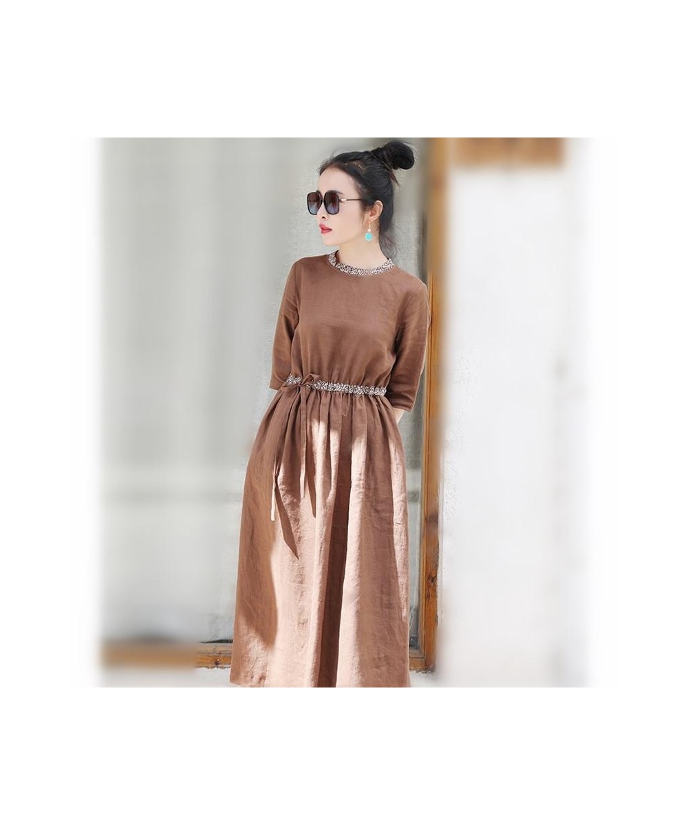 2023 Spring Summer Arts Style Women Half Sleeve Loose O-neck Long Dress All-matched Casual High Waist Cotton Linen Dresses A1...