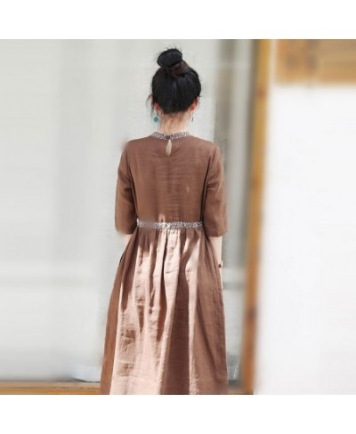 2023 Spring Summer Arts Style Women Half Sleeve Loose O-neck Long Dress All-matched Casual High Waist Cotton Linen Dresses A1...