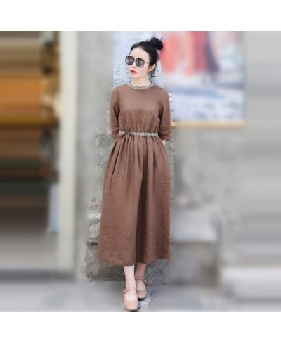 2023 Spring Summer Arts Style Women Half Sleeve Loose O-neck Long Dress All-matched Casual High Waist Cotton Linen Dresses A1...