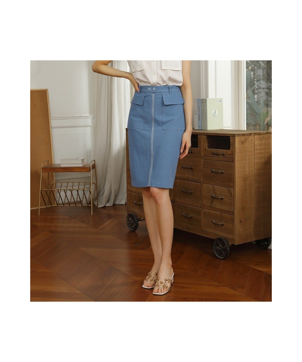 Sexy Mid Button Zipper Women Denim Skirt Elegant Cotton Female Knee Length Skirt High Waist Streetwear Ladies Bottom $59.61 -...