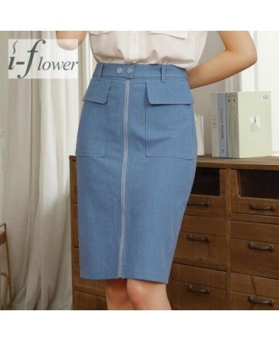 Sexy Mid Button Zipper Women Denim Skirt Elegant Cotton Female Knee Length Skirt High Waist Streetwear Ladies Bottom $59.61 -...