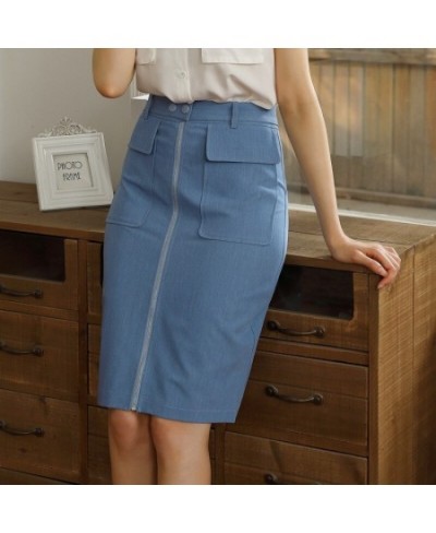 Sexy Mid Button Zipper Women Denim Skirt Elegant Cotton Female Knee Length Skirt High Waist Streetwear Ladies Bottom $59.61 -...