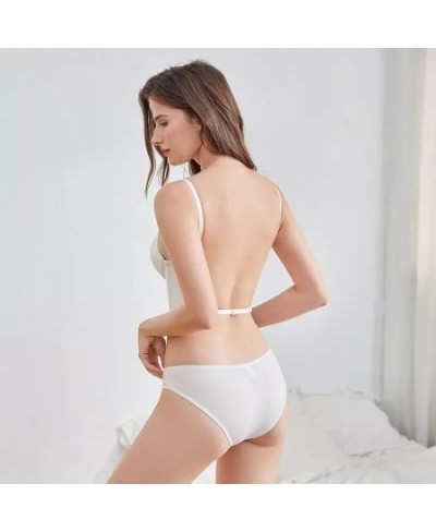 Women Backless Bra Glossy Underwear Small Chest Gathered Sexy Invisible Beautiful U shape Back Ladies Lingerie Set Large Size...