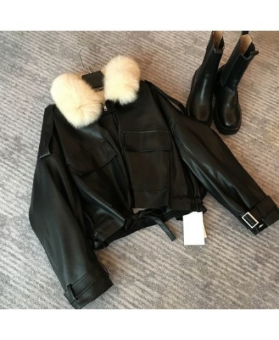 Chic Autumn Winter Detachable Faux Mink Fur Collar PU Bomber Jacket Plus Velvet Thick Trench Coat Faux Leather Zipper Jacket ...