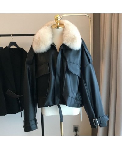 Chic Autumn Winter Detachable Faux Mink Fur Collar PU Bomber Jacket Plus Velvet Thick Trench Coat Faux Leather Zipper Jacket ...