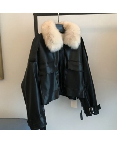 Chic Autumn Winter Detachable Faux Mink Fur Collar PU Bomber Jacket Plus Velvet Thick Trench Coat Faux Leather Zipper Jacket ...