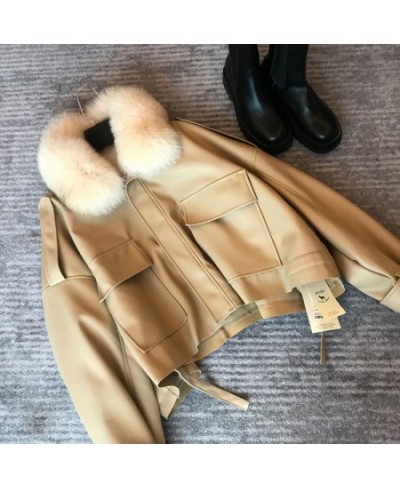 Chic Autumn Winter Detachable Faux Mink Fur Collar PU Bomber Jacket Plus Velvet Thick Trench Coat Faux Leather Zipper Jacket ...