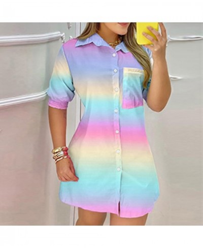 Front Pocket Design Colorblock Shirt Dress Casual Short Sleeve Button Front Pocket Design Colorblock Shirt Dress платье летне...