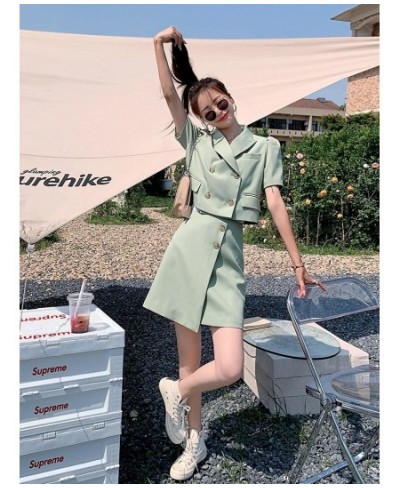 Blazer & Skirt Two Piece Set 2022 Summer Women Elegant Korean Slim Solid Color Short Suit Jacket Coat Mini Skirts Outfits T16...