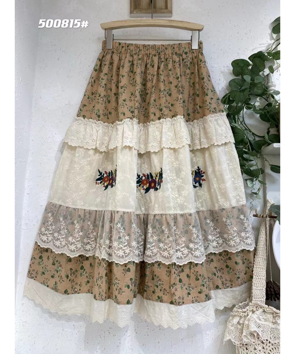 Spring New Sweet Lace Spliced Embroidery Skirt Women Elastic Waist Casual Skirt HT500815 $73.21 - Skirts