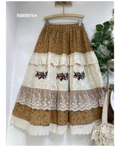 Spring New Sweet Lace Spliced Embroidery Skirt Women Elastic Waist Casual Skirt HT500815 $73.21 - Skirts