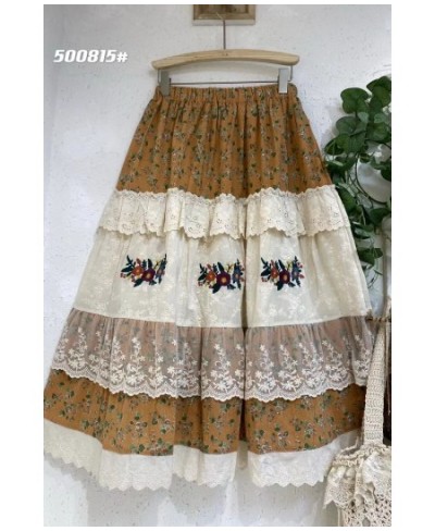 Spring New Sweet Lace Spliced Embroidery Skirt Women Elastic Waist Casual Skirt HT500815 $73.21 - Skirts