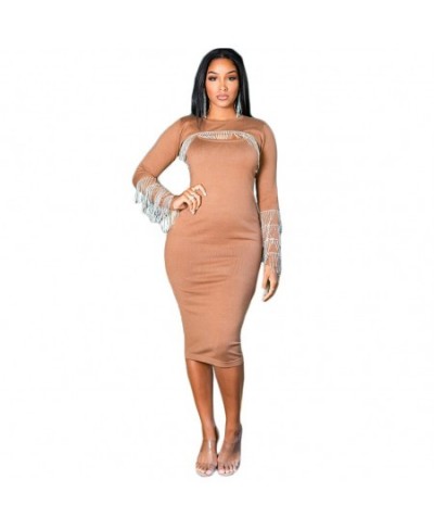 Plus Size Women Clothing Elegant Tights Two Piece Suit Tassels Smock and Bandage Dress Prom Evening Long Sleeve Outfit $38.34...