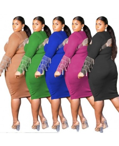 Plus Size Women Clothing Elegant Tights Two Piece Suit Tassels Smock and Bandage Dress Prom Evening Long Sleeve Outfit $38.34...