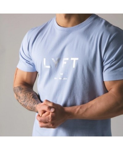 Summer Men's Gym Cotton Short Sleeves Round Neck T Shirts Fitness Bodybuilding Shirts Printed Fashion Men's Brand T Shirt Top...