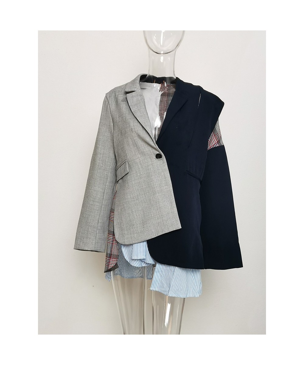 Plaid Patchwork Asymmetric Women's Blazer New Notched Long Sleeve Straight Suit jackets Fashion Female Autumn 2023 GX221 $87....