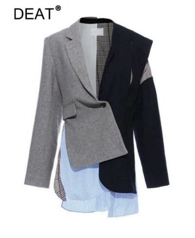 Plaid Patchwork Asymmetric Women's Blazer New Notched Long Sleeve Straight Suit jackets Fashion Female Autumn 2023 GX221 $87....