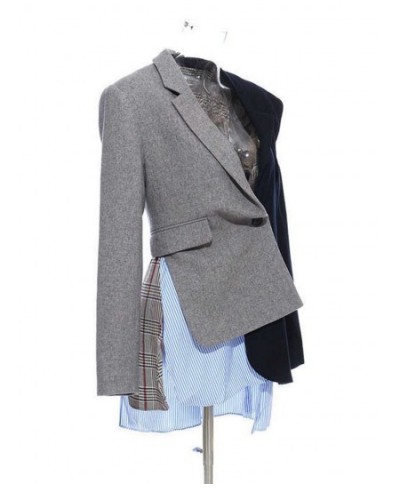 Plaid Patchwork Asymmetric Women's Blazer New Notched Long Sleeve Straight Suit jackets Fashion Female Autumn 2023 GX221 $87....