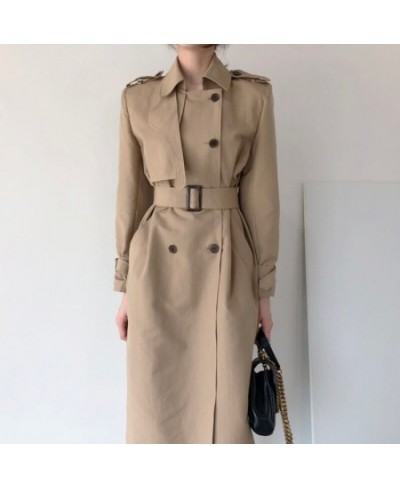 Women's Winter Casual Double Breasted Trend Coat Femme Fashion Outerwear Loose Vintage Long Sleeve Windbreaker Ladies Clothin...