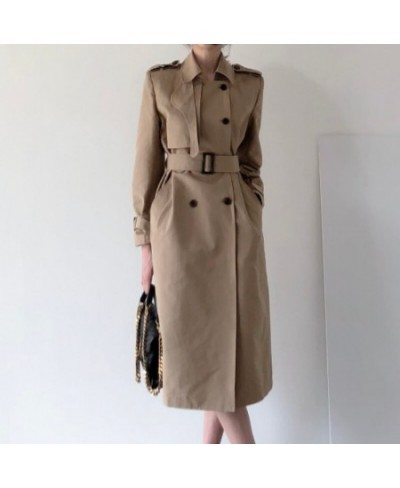 Women's Winter Casual Double Breasted Trend Coat Femme Fashion Outerwear Loose Vintage Long Sleeve Windbreaker Ladies Clothin...