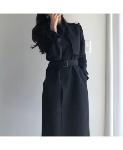 Women's Winter Casual Double Breasted Trend Coat Femme Fashion Outerwear Loose Vintage Long Sleeve Windbreaker Ladies Clothin...