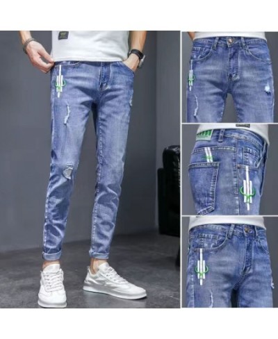 Men Stretchy Ripped Skinny Biker Embroidery Cartoon Print Jeans Destroyed Hole Slim Fit Denim High Quality Hip Hop Black Jean...