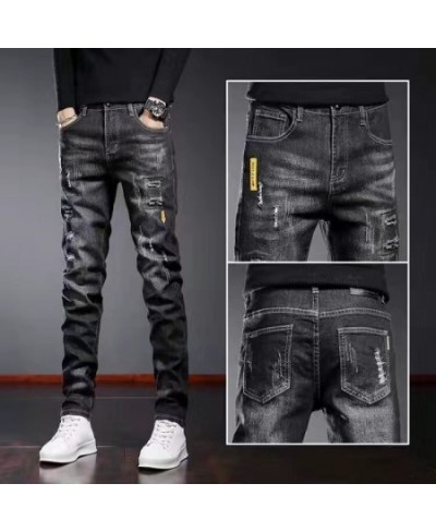 Men Stretchy Ripped Skinny Biker Embroidery Cartoon Print Jeans Destroyed Hole Slim Fit Denim High Quality Hip Hop Black Jean...