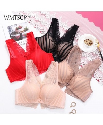 Versatile wedding dress front button no steel ring sexy brand lace underwear half cup plus size women's bra $25.20 - Underwear