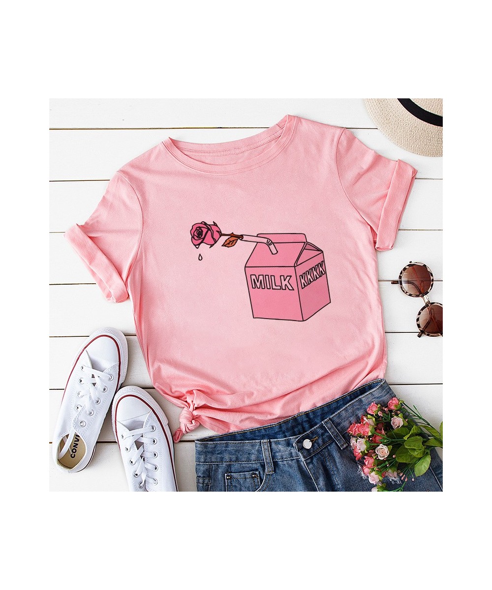 Kawaii Japanese Juice Print Cartoon Women's T-shirt Summer Fashion Womans Pink Tops T Shirt Harajuku Casual Short-sleeved $19...