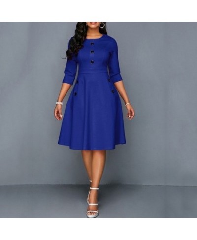 New Elegant Dress Women Solid Color Round Neck Seven-Quarter Sleeve A-Line Retro Dress Fashion Female Knee-Length Dress $40.0...