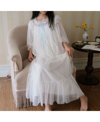 Romantic Long Night Dress Women Autumn White Tulle Nighty Lace Peignoir Victorian Vintage Nightgowns Sleepwear Bridesmaid Rob...