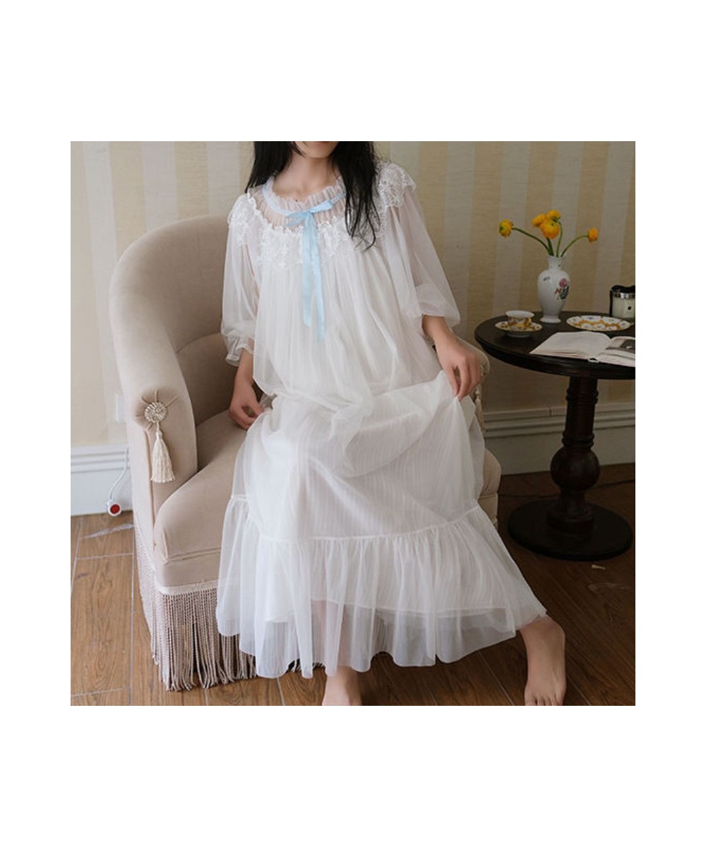 Romantic Long Night Dress Women Autumn White Tulle Nighty Lace Peignoir Victorian Vintage Nightgowns Sleepwear Bridesmaid Rob...